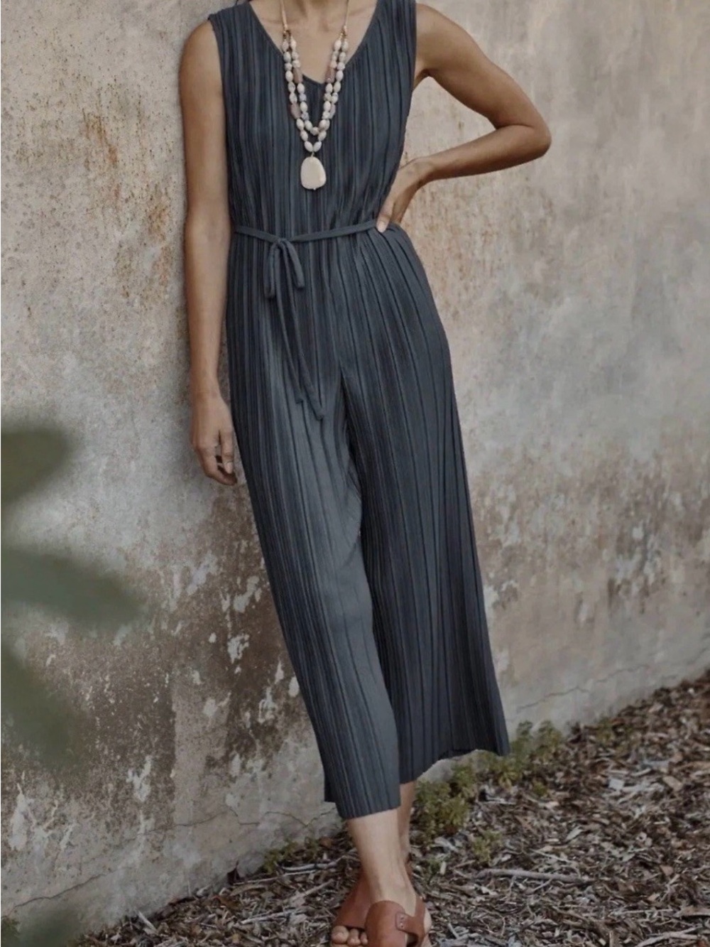 J.Jill Purejill elements minimalist pleated wide leg jumpsuit. Gray. XL Tall